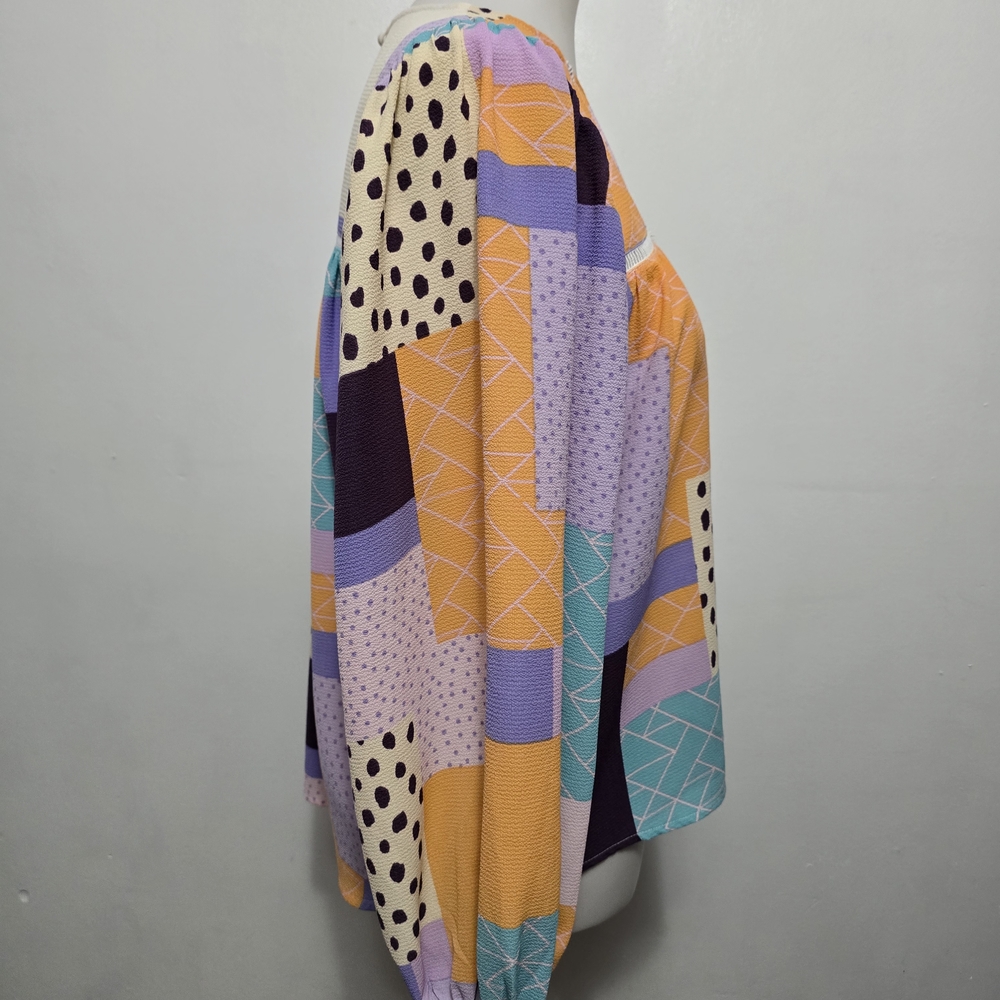 Fate Multicolored Patchwork Blouse Size Small Ruf… - image 4